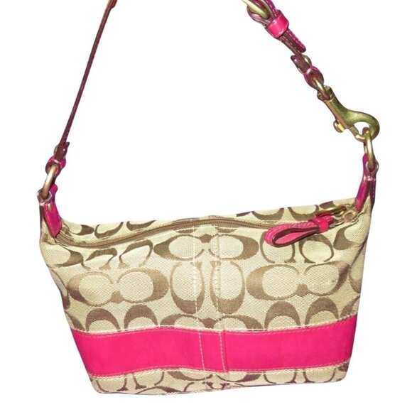 Coach 2008 Legacy Cursive Creed Limited Edition Canvas Leather Pink Stripe Demi - Picture 1 of 13